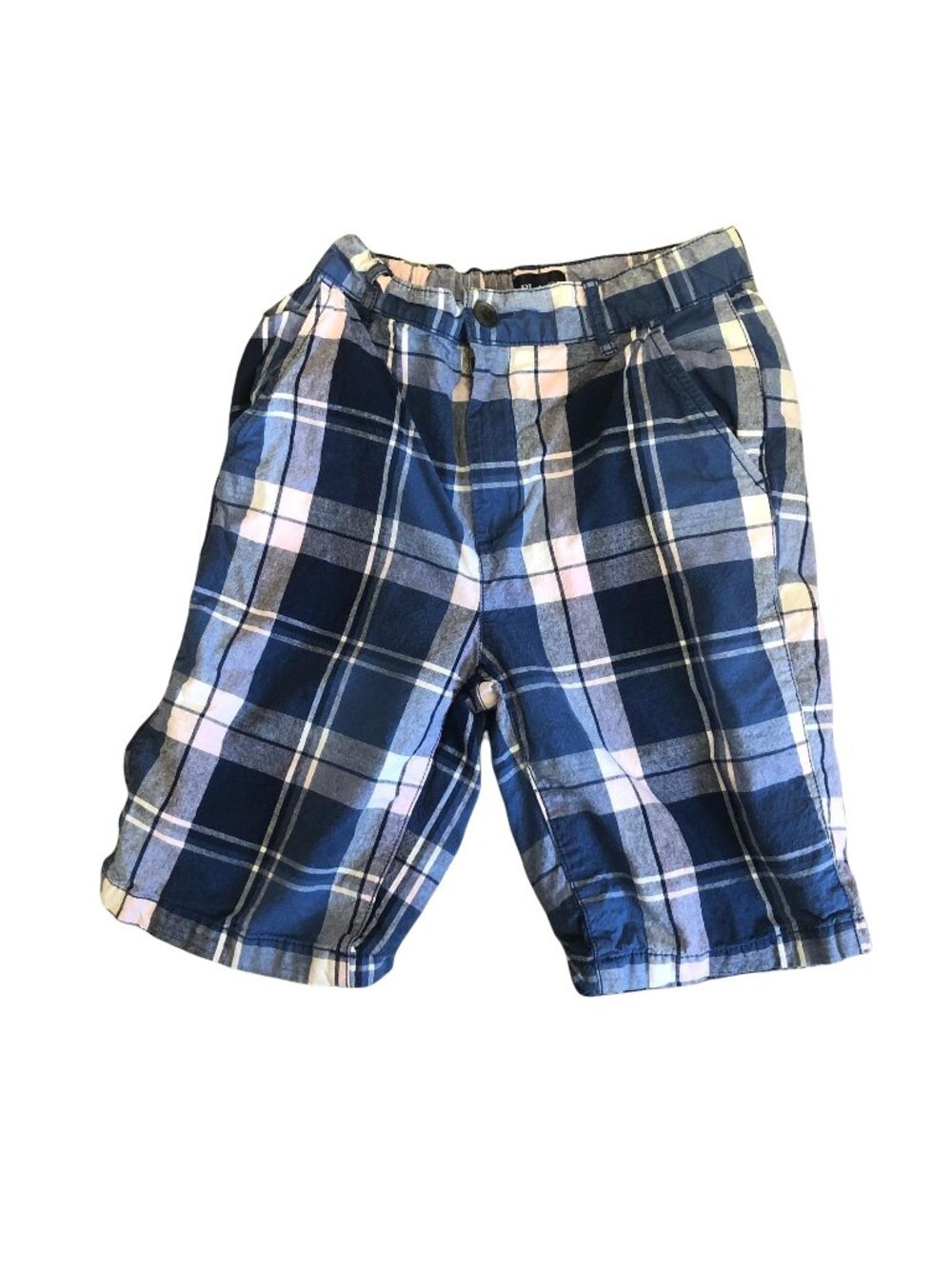 Plaid Boys Shorts With Elastic Waist Button & Zipper Closure - Size 12